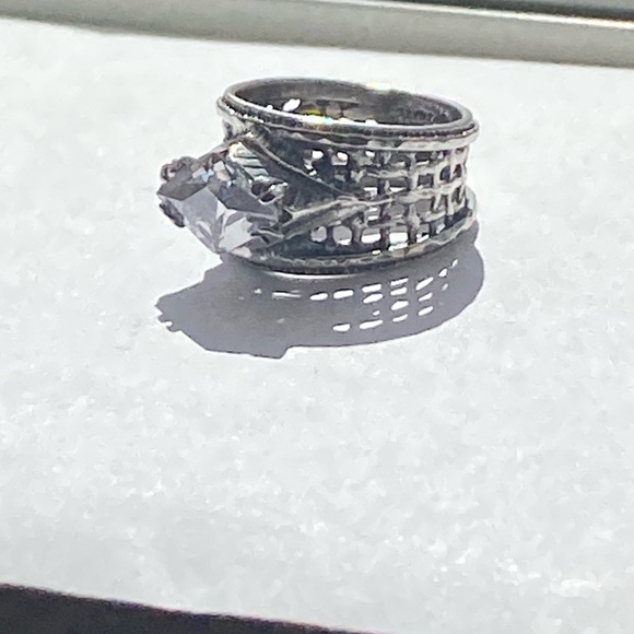 Silpada Vintage-Inspired Silver CZ Wide Band Ring  size 6 - Picture 6 of 7